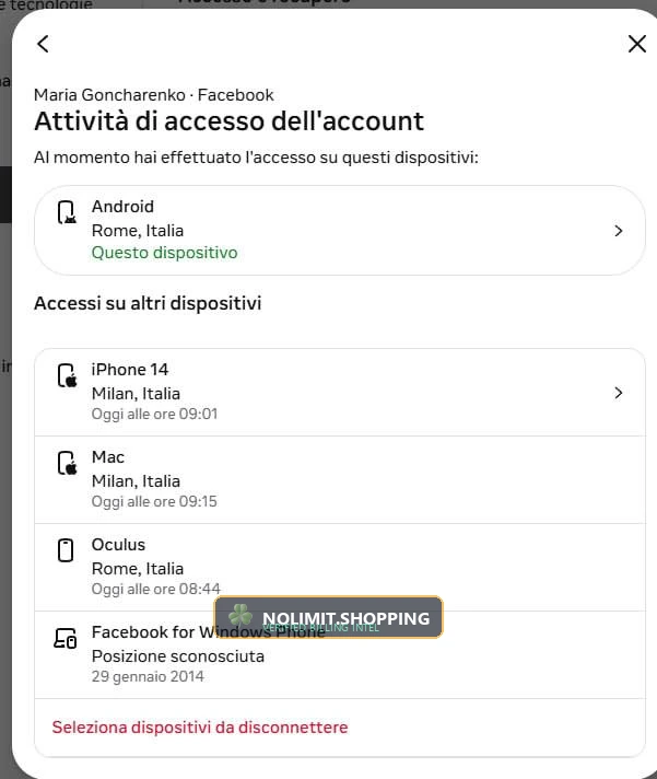 Facebook Account Login Activity — Authorized Device Sessions and Geo-Location Audit