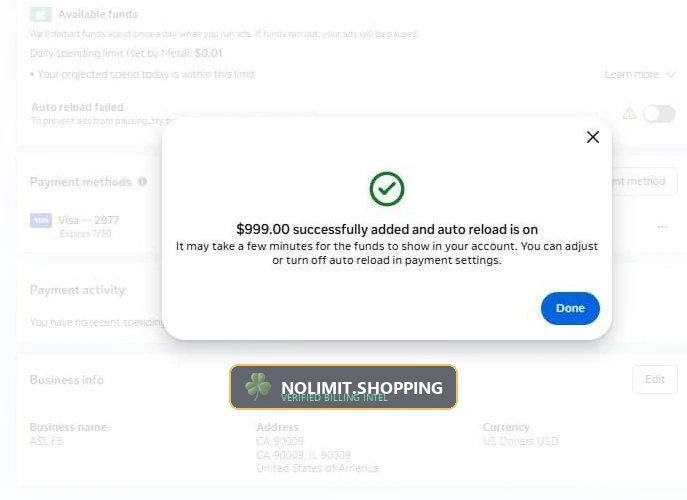 Prepaid Ad Balance Auto-Reload — $999.00 Liquidity Injection Confirmation