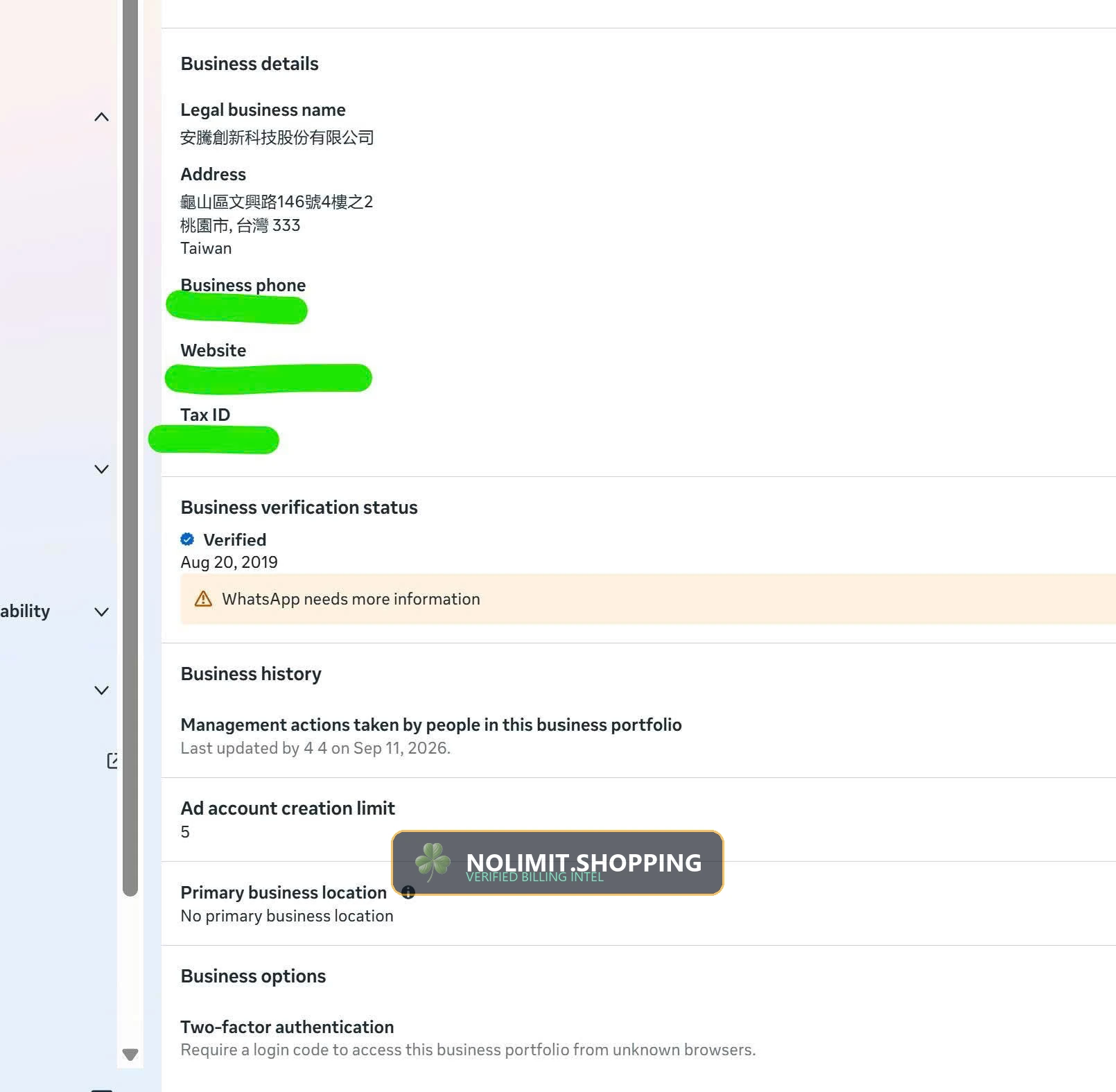 Meta Business Suite — Verified Legal Entity and Corporate Business Details Audit
